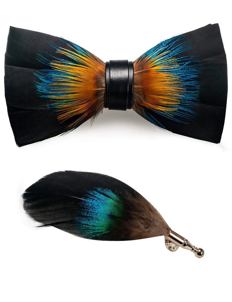 RBOCOTT Feather Pre-tied Bow tie Leather Bowtie and Brooch Sets for Men(14) - Image 1
